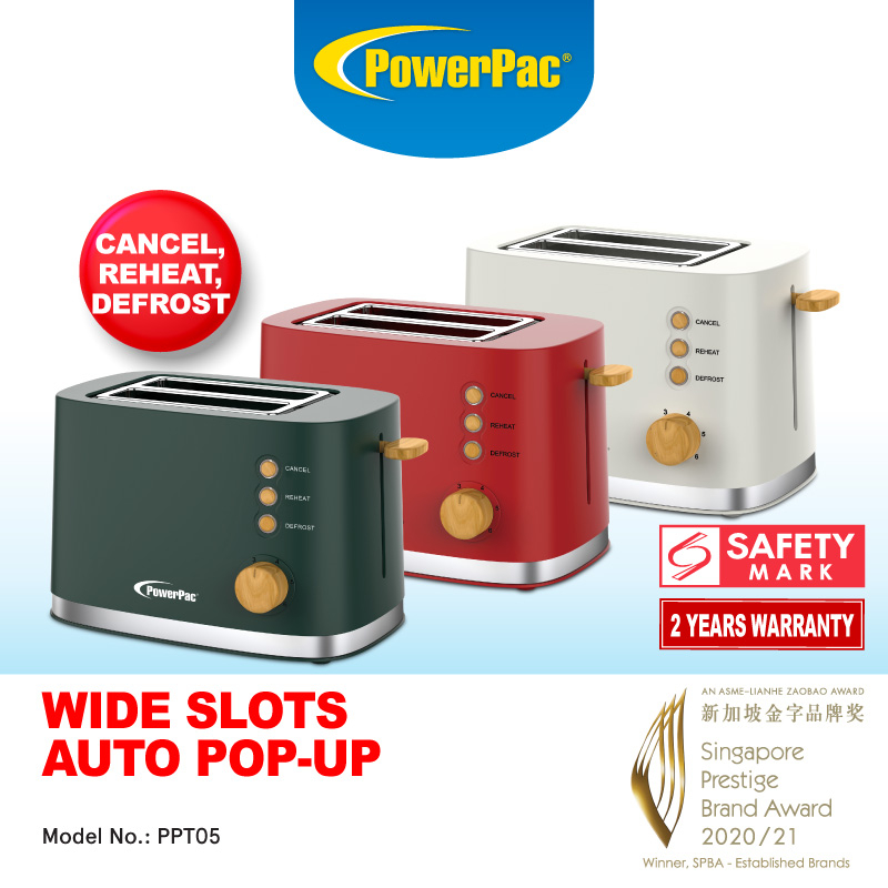 PowerPac 2 Slice Bread Toaster with Auto POP UP (PPT05) Shopee Singapore
