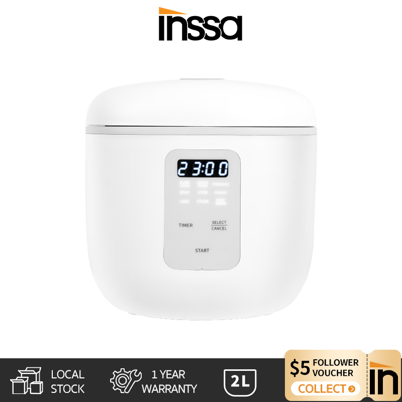 INSSA Electric Rice Cooker 2L Digital Automatic Slow Cooker 400w 24h