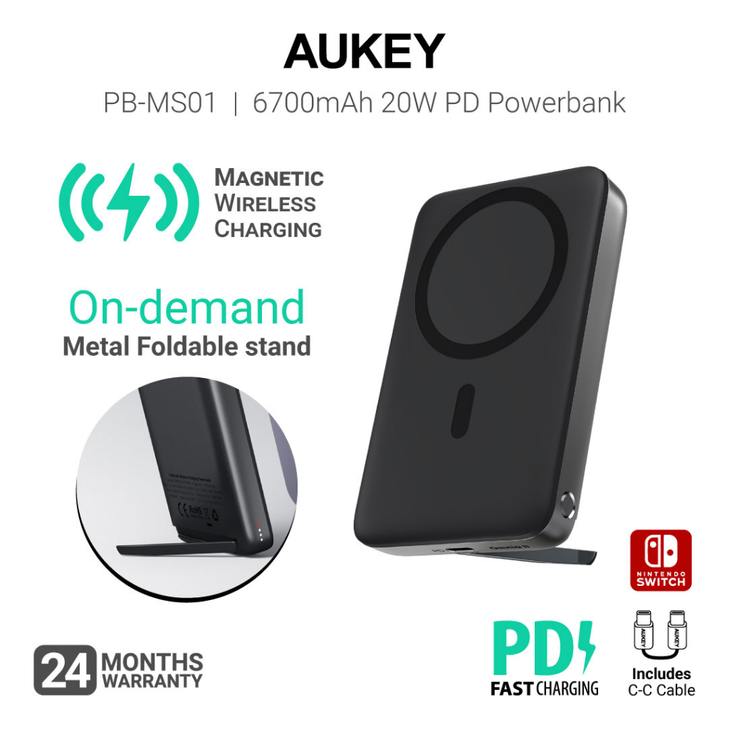 AUKEY PB-MS01 6700mah / PB-MS02 10000mAh Magnetic Power Bank 30W ...