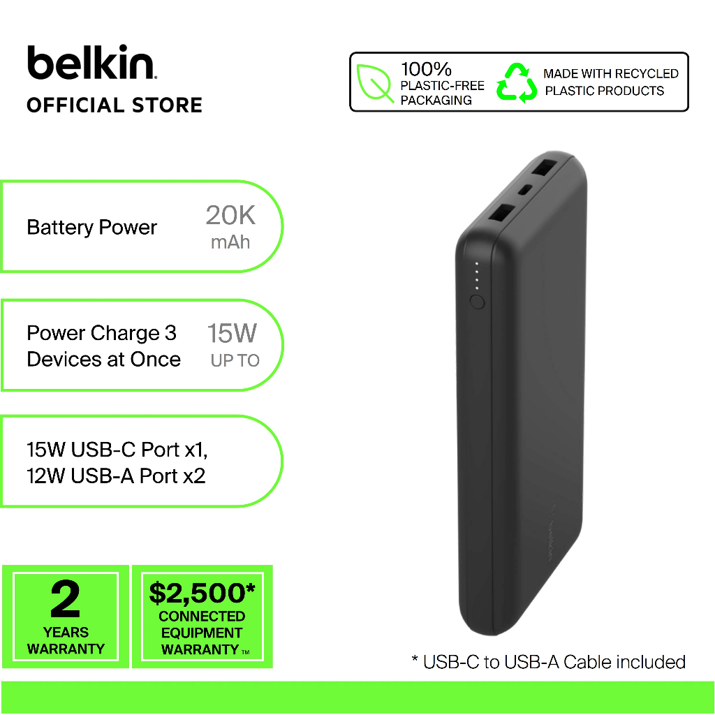 Belkin BPB012bt BoostCharge Power Bank 20K (iphone15,phone,ipad,tablet