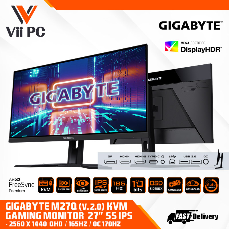 GIGABYTE M27Q 27" 170Hz IPS 1440P 2K KVM Gaming Monitor HDR Ready, 1x