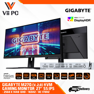 GIGABYTE 27 170Hz IPS 1440P KVM Gaming Monitor 0.5ms FreeSync Premium,  2560 x 1440 SS, 92% DCI P3, HDR Ready, 1x DisplayPort 1.2, 2x HDMI 2.0, 2x  USB