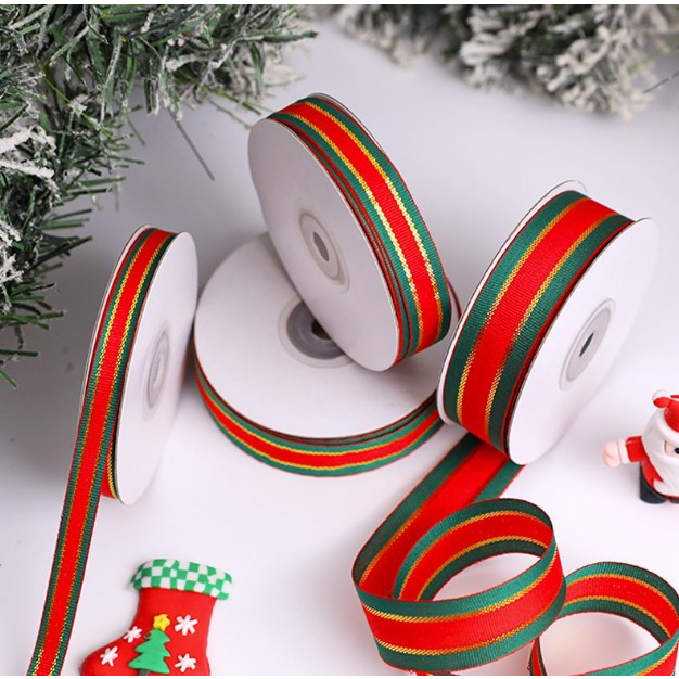 (22m) Xmas ribbon christmas ribbons green red gift box packaging bow ...