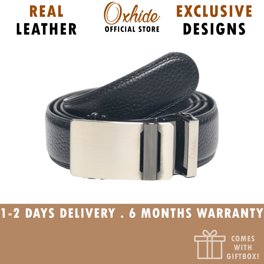 Automatic Genuine Leather Ratchet Belt for Men - Black Adjustable