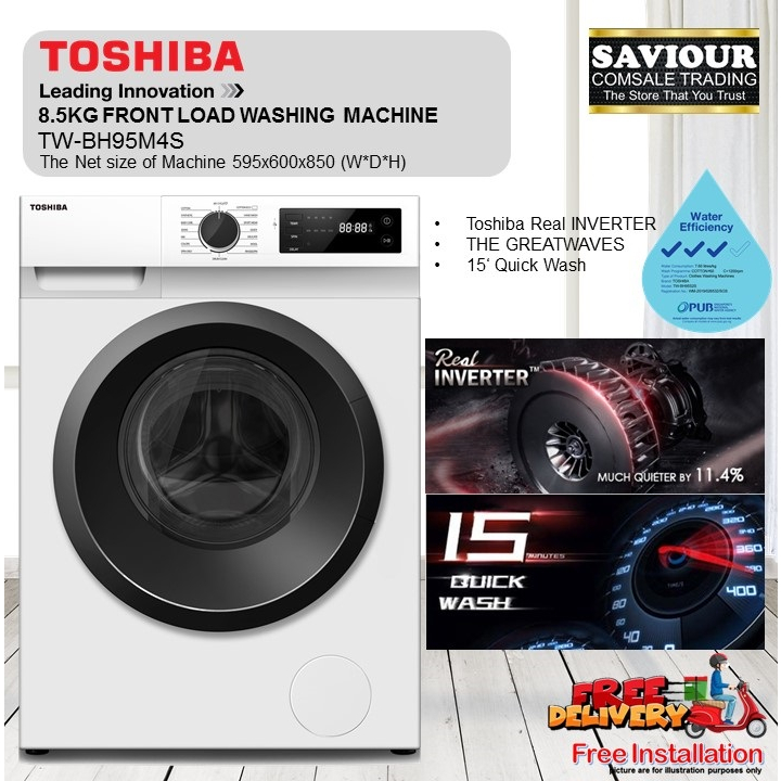 TOSHIBA TWBH95S2S 8.5KG FRONT LOAD Real INVERTER WASHING MACHINE