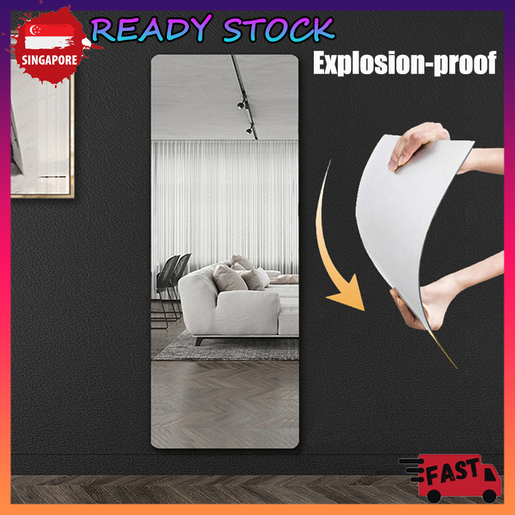 SG [READY STOCK] Acrylic Mirror Soft Mirror WallSticking SelfAdhesive PerforationFree High