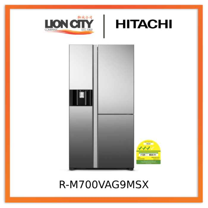 Hitachi RM700VAG9MSX 569L Sidebyside 3door Fridge (3 Ticks