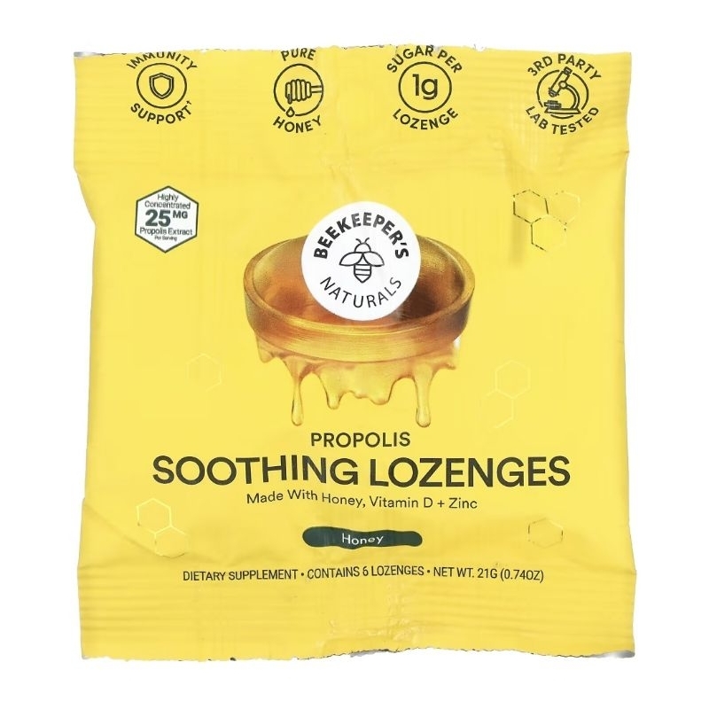 Beekeeper's Naturals Propolis Soothing Lozenges, Honey, 6 Lozenges 21g ...