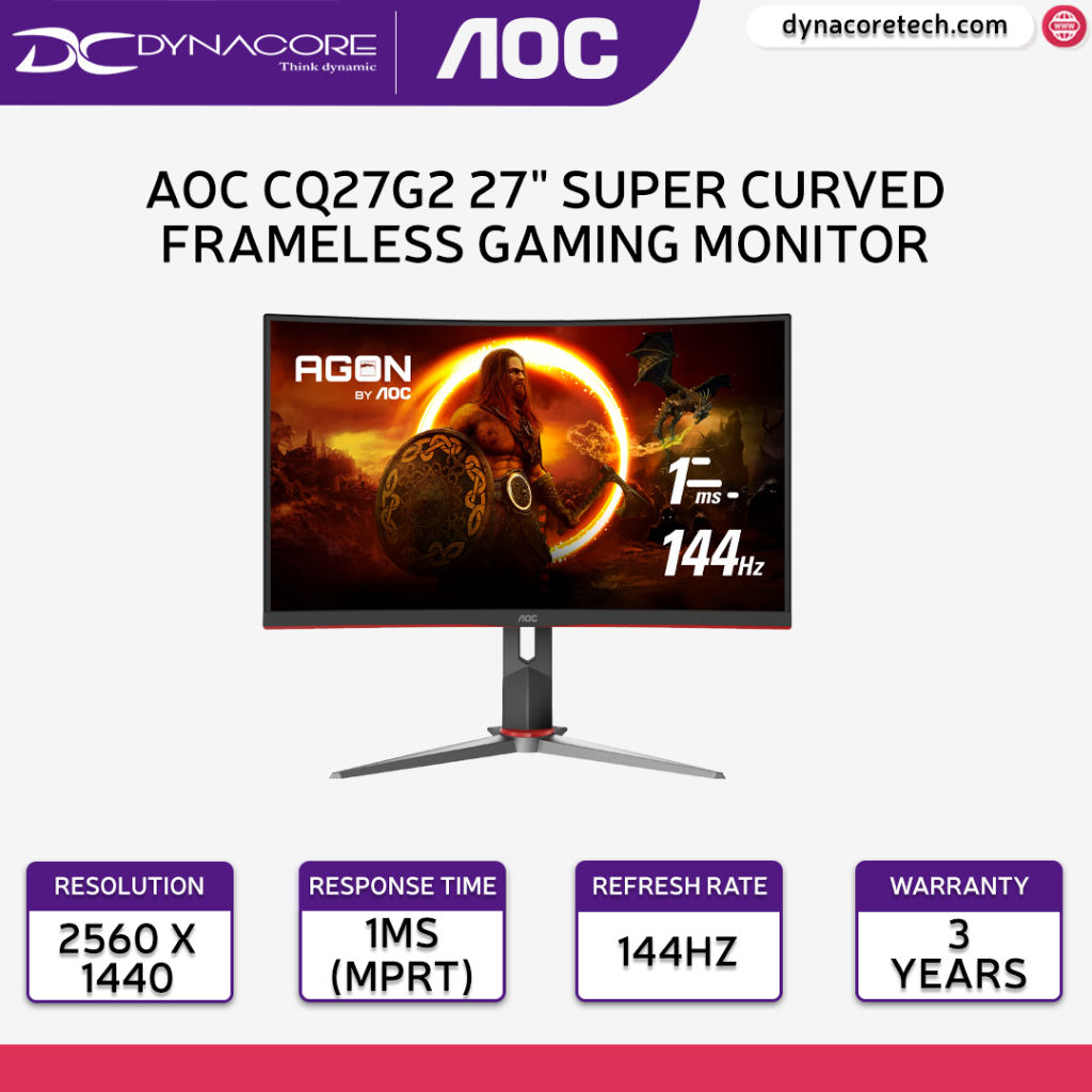 Aoc Cq27g2 27 Super Curved Frameless Gaming Monitor With Qhd 2k 3 Year Warranty Shopee