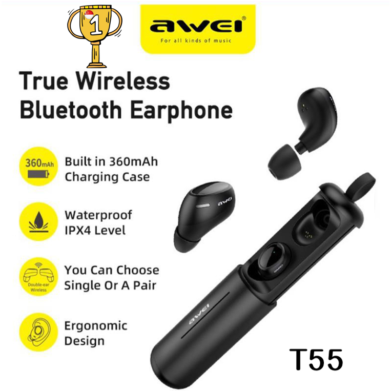 Awei TWS T55 T16 T13 Mini Bluetooth Earphones TWS Wireless Earbuds Waterproof IPX6 Gaming Sport Headset With Mic