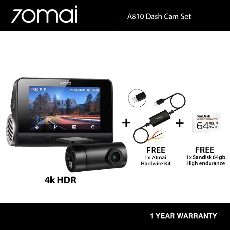 70mai Dash Cam 4K A810 Sony Starvis 2 IMX678 Dual Channel HDR FRONT+BACK Shopee Singapore