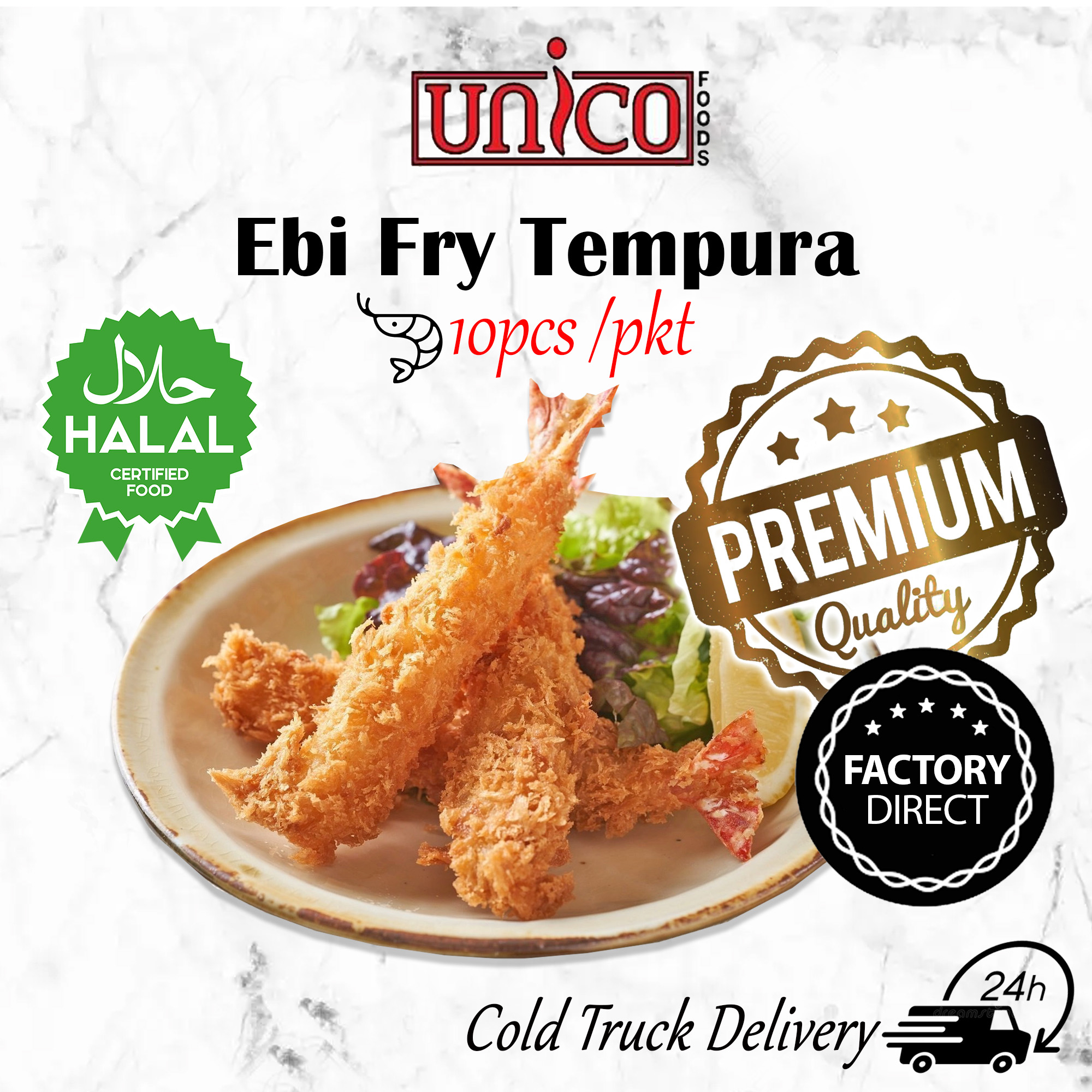 UNICOFOODS] Frozen Breaded Ebi Fry Tempura (220gm/pkt) Halal 炸