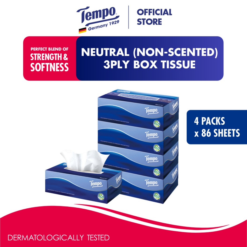 TEMPO 3PLY Box Tissue NEUTRAL NONSCENTED (4 Packs x 86 Sheets