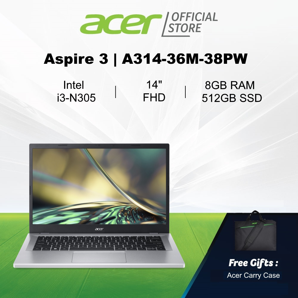 [New 2023 Model] Acer Aspire 3 A314-36M-38PW(Silver) 14-inch FHD Display Laptop with 8GB RAM and 512GB SSD Storage