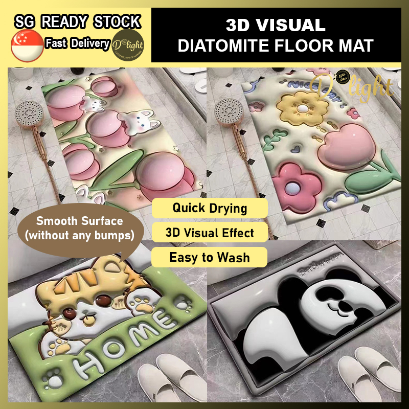 DLIGHT 3D Expansion Soft Diatomite Anti-Slip Toilet Bathroom Mat Highly ...