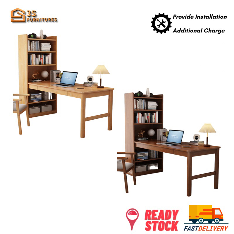 Solid wood desk bookshelf simple modern student corner study desk