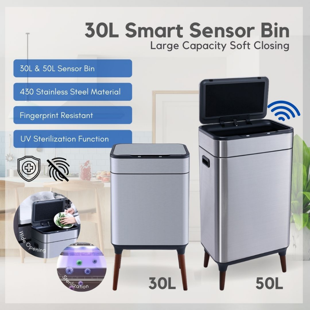 Yubin Kitchen Smart Sensor Waste Bin with legs Waterproof Sterilization Kitchen Bin 50L By