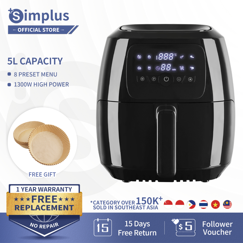 Simplus 5L Air Fryer Digital Screen/Knob Control 1300W Nonstick ...