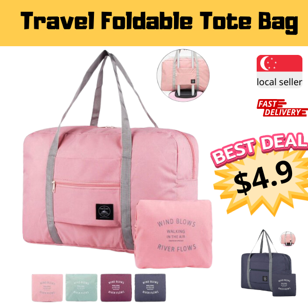 (SG SELLER)Travel Foldable Tote Bag Portable Waterproof Lightweight