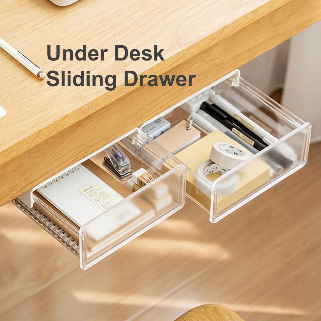 [SG Stock] Sliding Drawer Under Desk Storage Under Office Table Self Adhesive Shopee Singapore