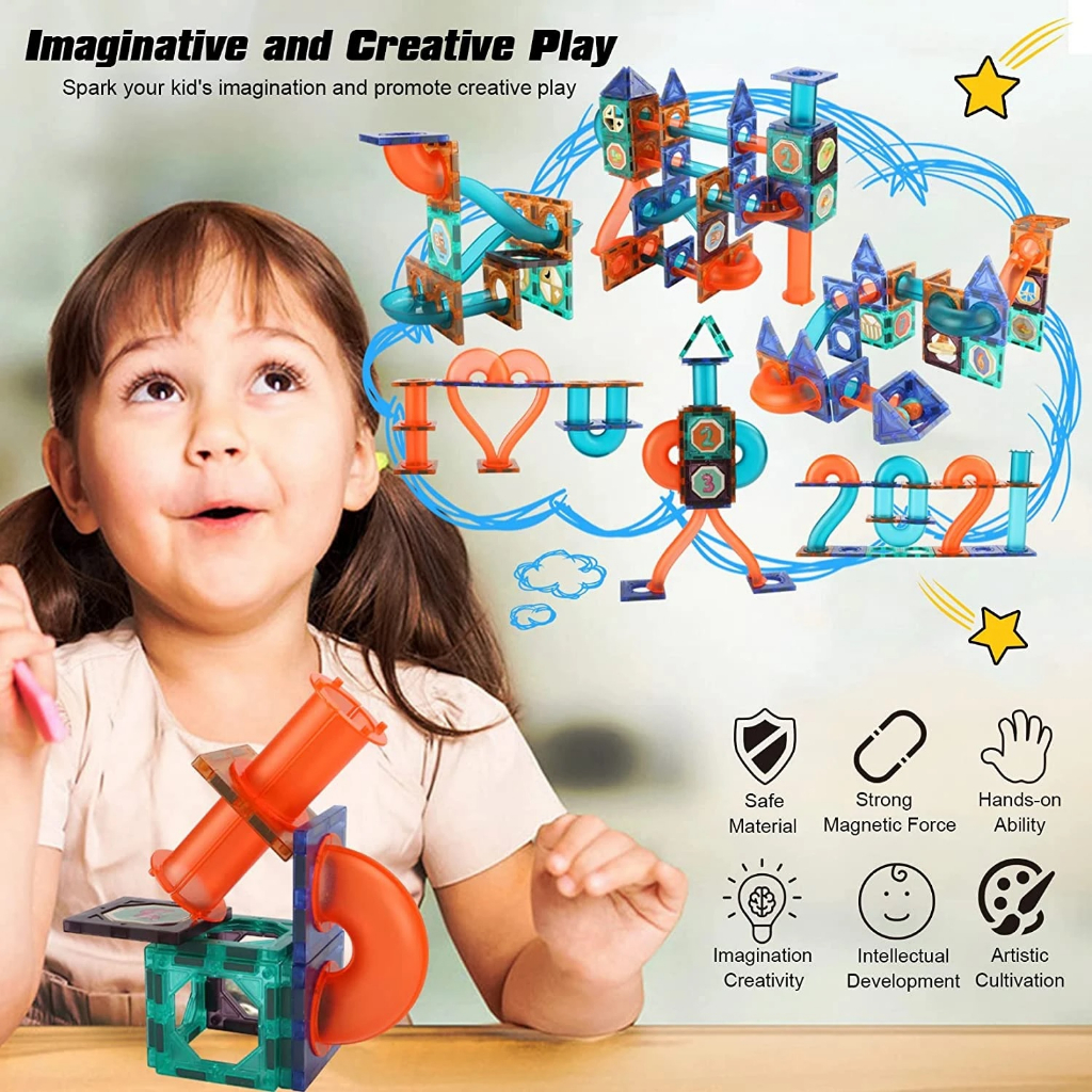 Magnetic Building Tiles 3D Building Blocks Set Magnet Blocks for Kids ...