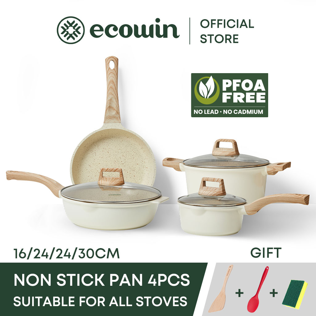 Ecowin Non stick Frying Pan Kitchen Cookware 3/4pcs Pot Sets with lid