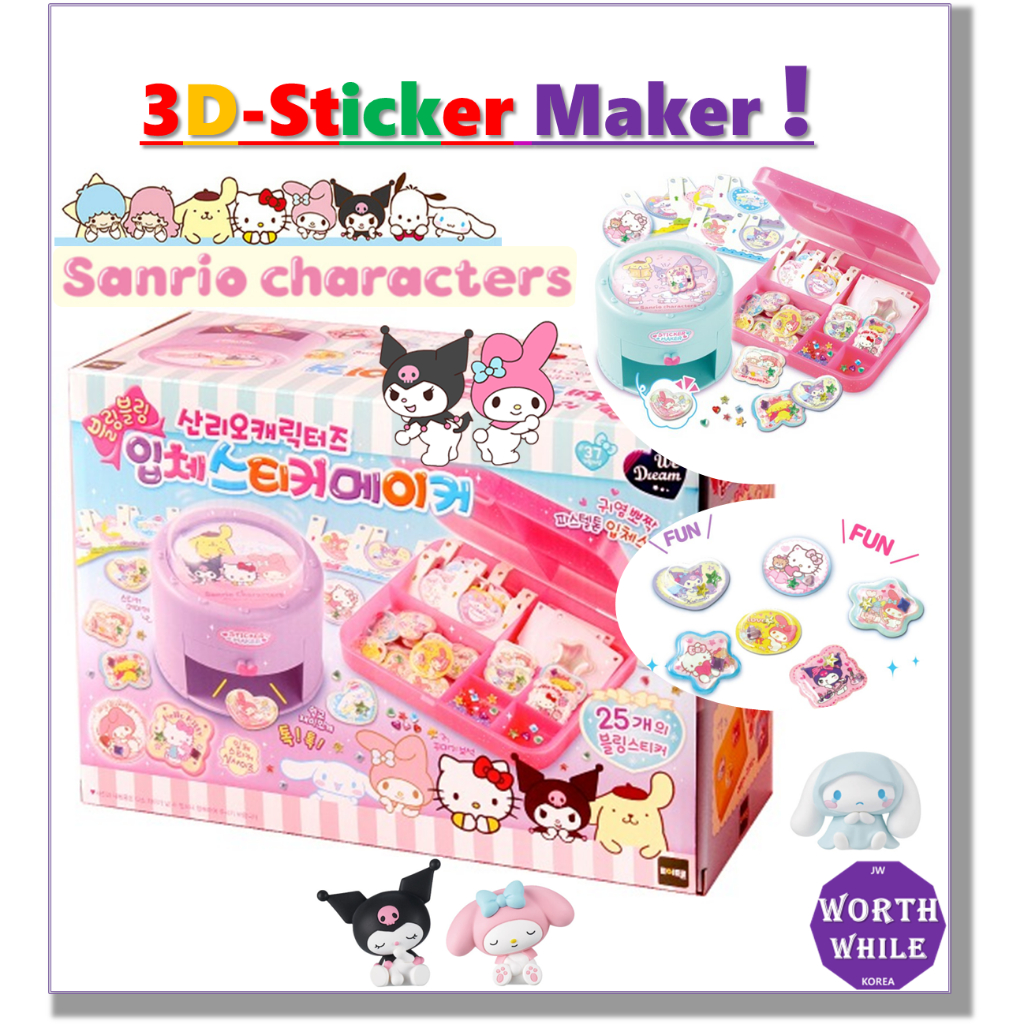 Sanrio Characters 3D Sticker Maker & Refill /Kuromi, My Melody, Hello