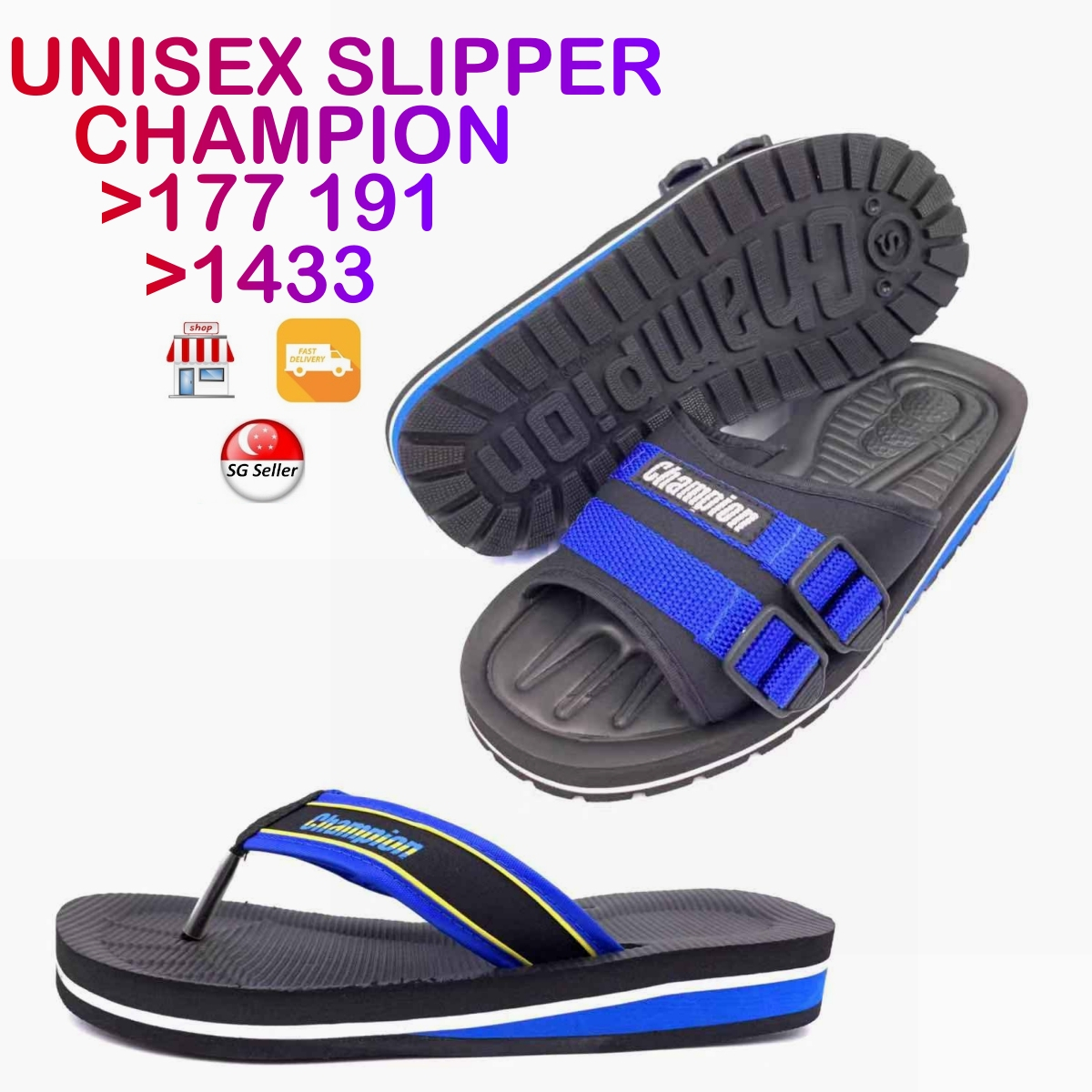 Champion 177 191 1433 Navy Slipper Design Men Ladies Kids Boy Flip-Flop