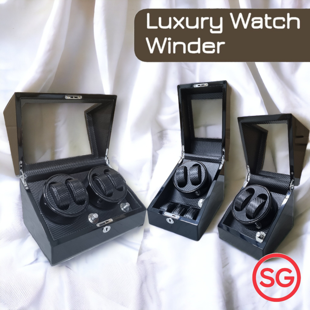 [SG Stock] Automatic Watch Winder Box, Piano Black With Carbon Fiber