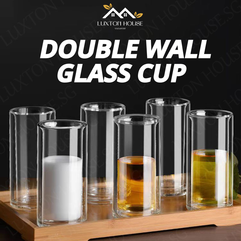 {SG} 400ml Glass Cup Double Walled Highball Glass Tumbler Water Glasses