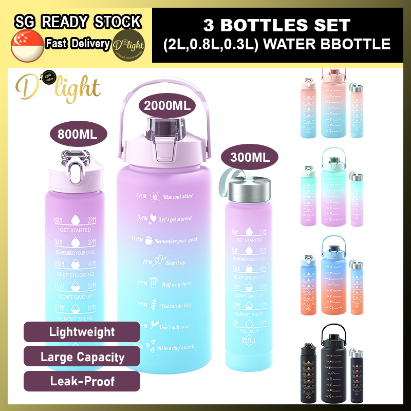 Dlight 3 Water Bottles Set (2000ml, 800ml, 300ml) Tri Gradient Water