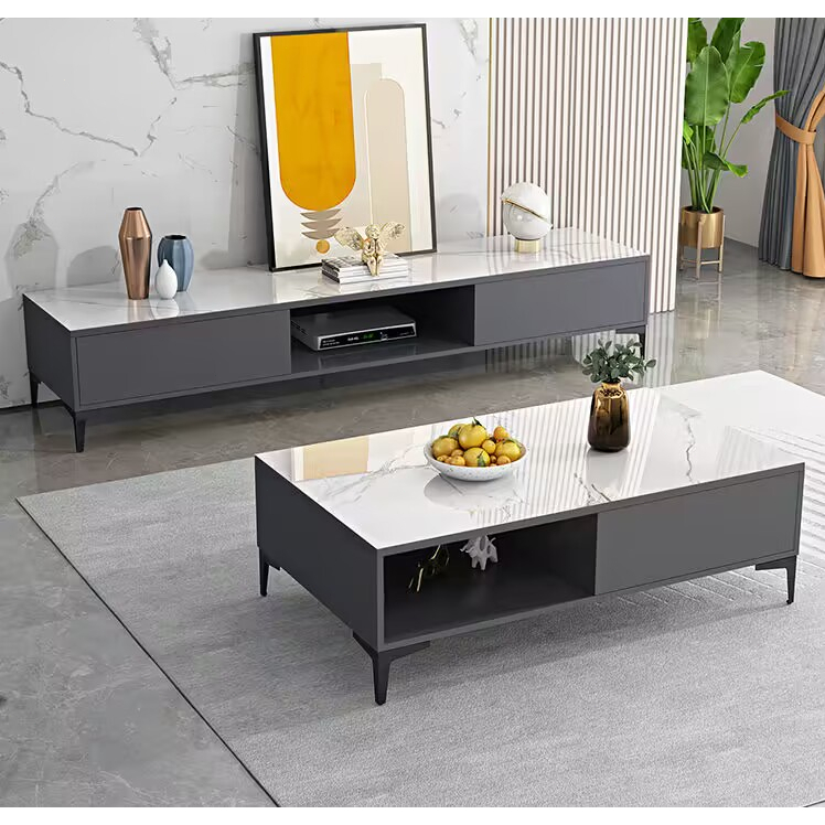 Marble TV floor coffee table combination