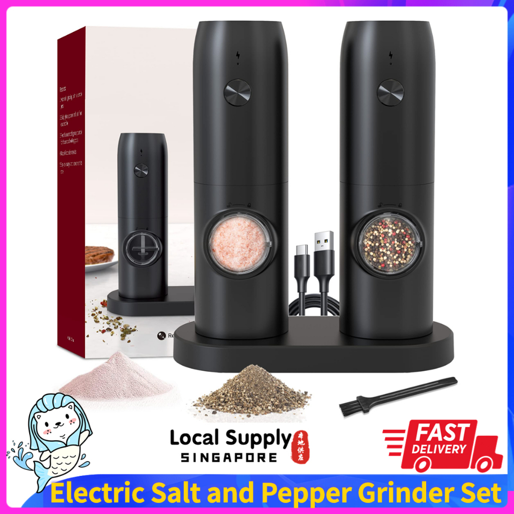 Electric Salt And Pepper Grinder Set, Automatic Pepper Mill, USB Rechargeable, Adjustable Coarseness, One-handed Operation, Ceramic Burr, Auto