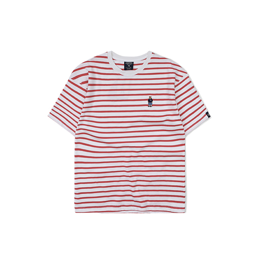 【WHO.A.U】Steve embroidered bold stripe short sleeve T WHO.A.U] Steve Embroidery Bold Stripe Short Sleeve T-shirt