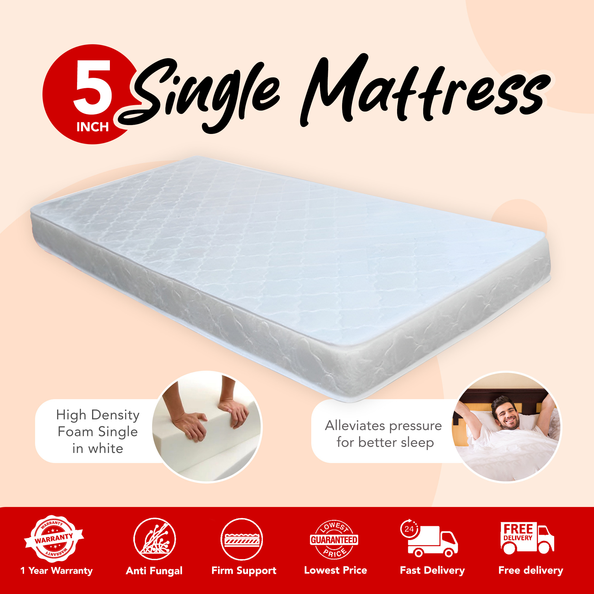 🔥LOWEST PRICE🔥 Otho Spring/Foam 4"/5"/6"/7"/8"/9" High Density Foam