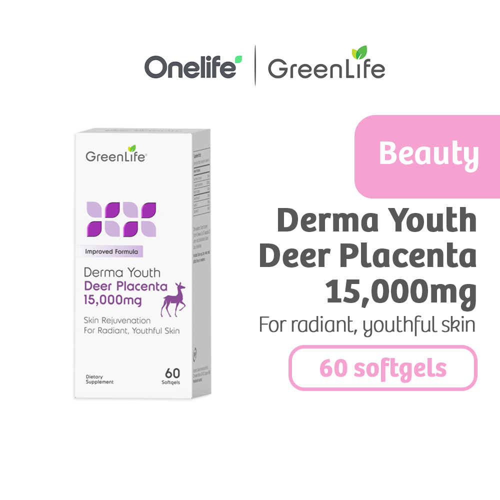 GreenLife Derma Youth Deer Placenta 15,000mg 60 Softgels, Tonic for Skin, Energy [New Packaging and Improved Formula]
