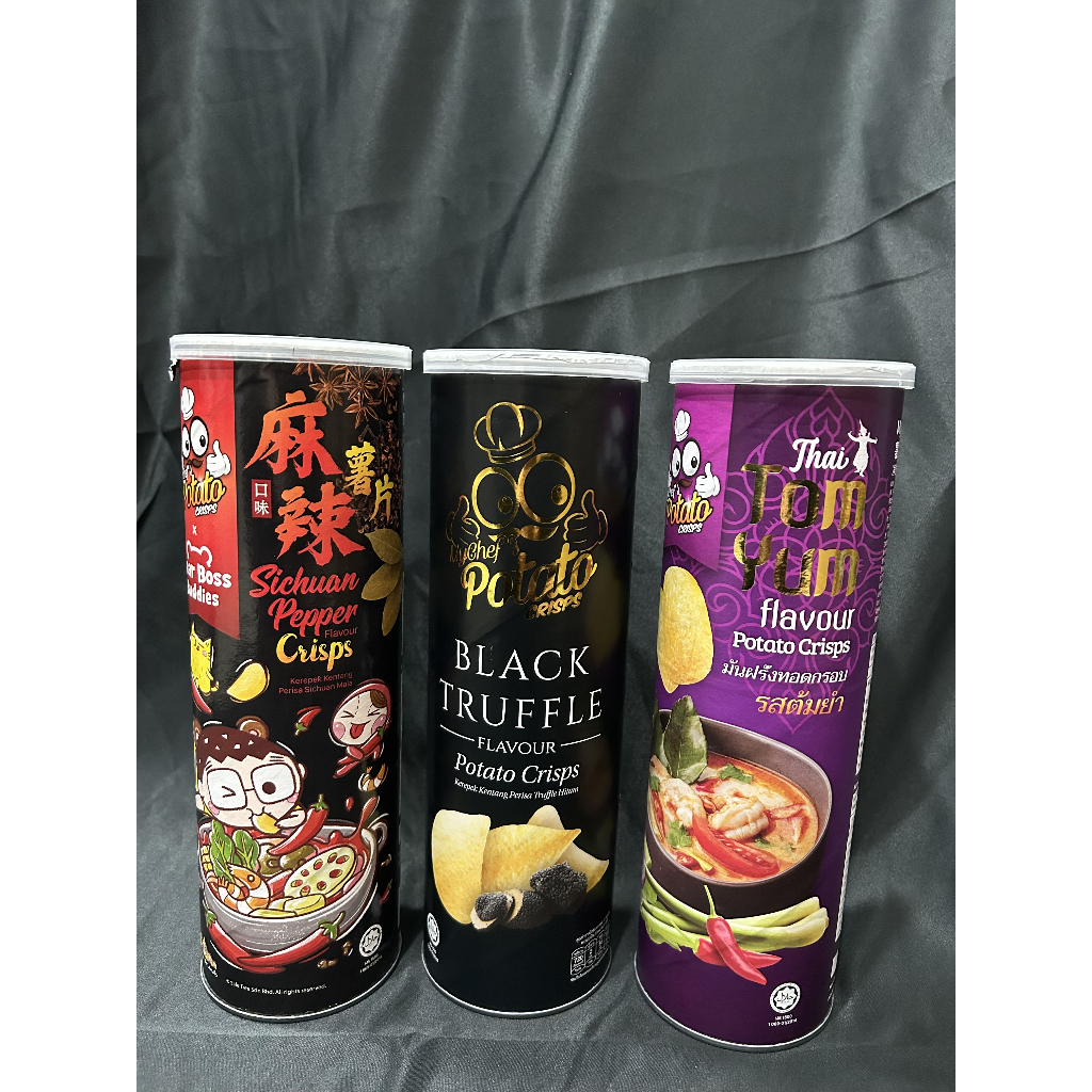 MyChef’s Potato Crisps Canned Chips Black Truffle, Tom Yum, Mala
