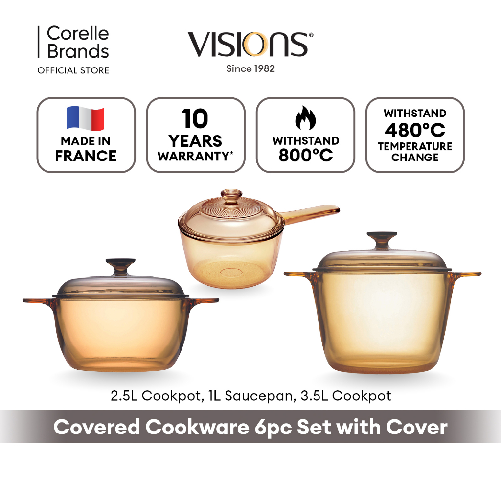 Visions Covered Cookware 1L Saucepan, 2.5L Cookpot, 3.5L Cookpot Shopee Singapore