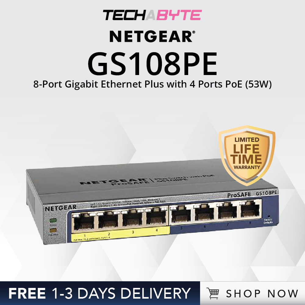 Netgear Gs108pe 8 Port Gigabit Ethernet Plus With 4 Ports Poe