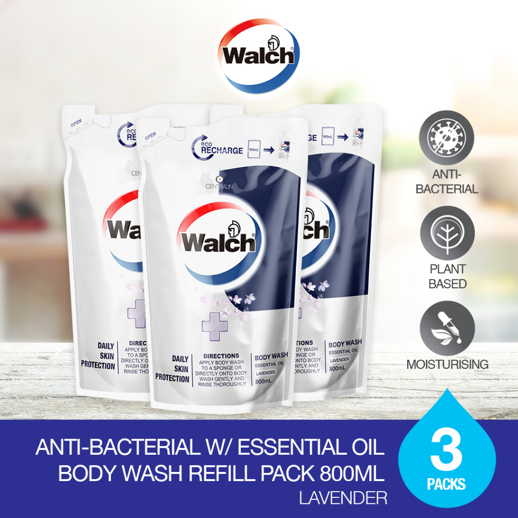 Walch® Antibacterial w/ Essential Oil Body Wash Refill 800ml x 3 Packs