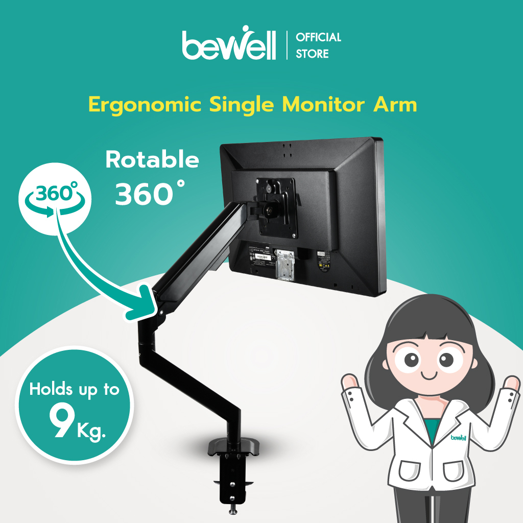 [SG Ready stock] Bewell Single Arm Monitor, Gas spring VESA Monitor Arm