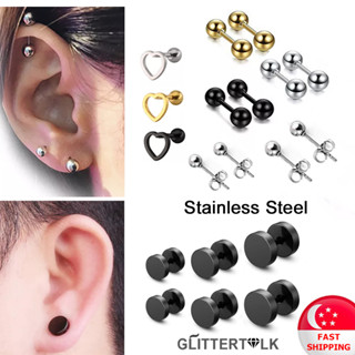 Pack of Titanium Screw Flat Back Dot Disc Earrings for Women Men 18g 18K Gold Plated Surgical Stainless Steel Studs Plugs Rainbow Hypoallergenic for