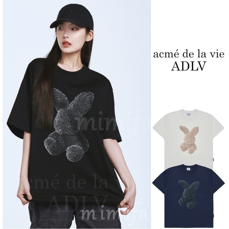 acme de la vie ADLV BLACK FUZZY RABBIT SHORT SLEEVE T-SHIRT OVERSIZED