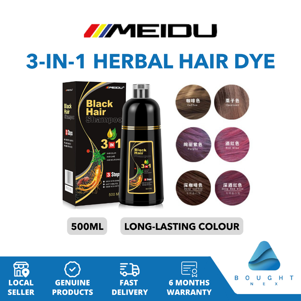 MEIDU 3in1 Herbal Hair Dye Shampoo 500ml Nourishing Growth