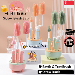 3-in-1 Bottle Cleaning Brush: Sponge, Silicone Bristles, and Nylon Bri