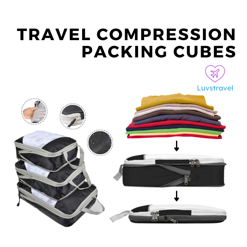 Compression Packing Cubes 3pcs Organizer Luggage Organiser Space Saving