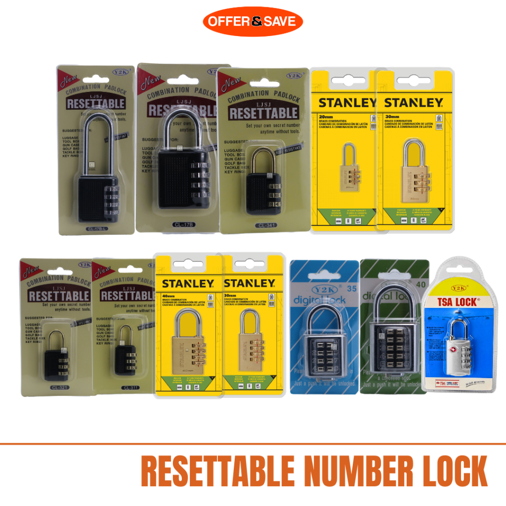 ONS Stanley Digit Resettable Combination Padlock / Number Lock Shopee