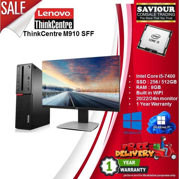 LENOVO THINKCENTRE M910s core i5 6gen 8GB 256 512SSD Home & Business Desktop PC 20/22/24 in monitor - 12 Months Warranty