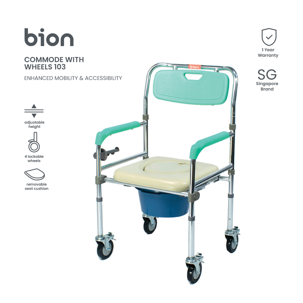 Bion Commode with Wheels 103 4 OmniDirectional Wheels Height