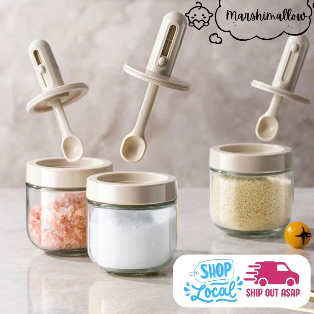 🇸🇬 Spice Jars with Adjustable Spoon Retractable Salt Sugar Pepper ...